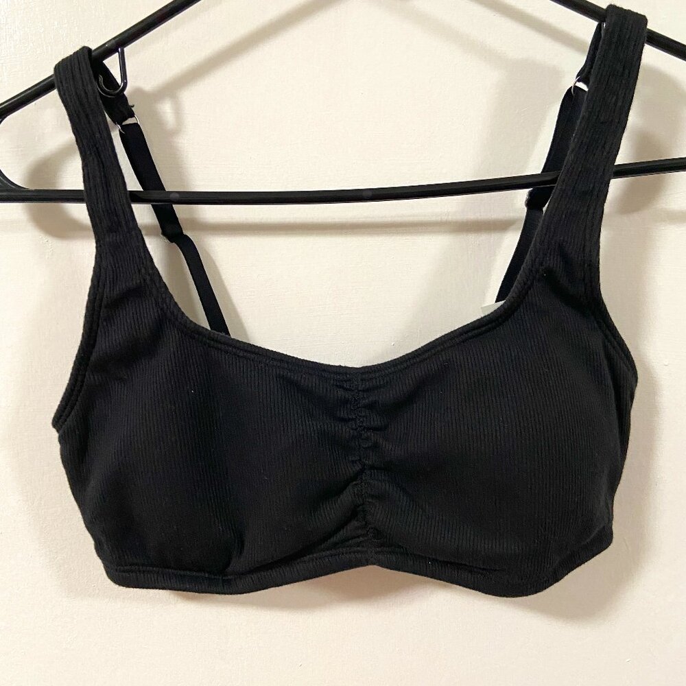Gilly Hicks Black Cotton Jersey Scoop Neck Ribbed Lounge Bralette Size M